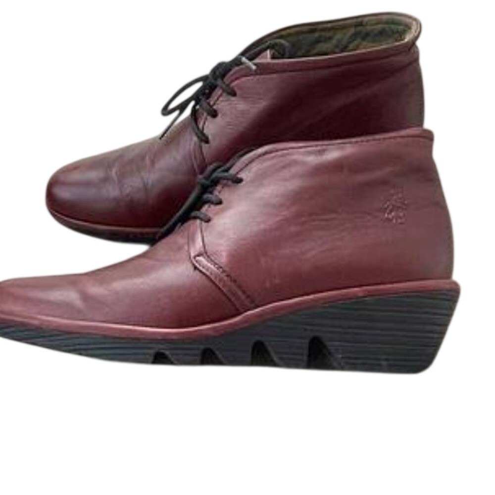 Fly London Burgundy Wedge Shoes 6.5, Peter Pan, Boho Meets funky